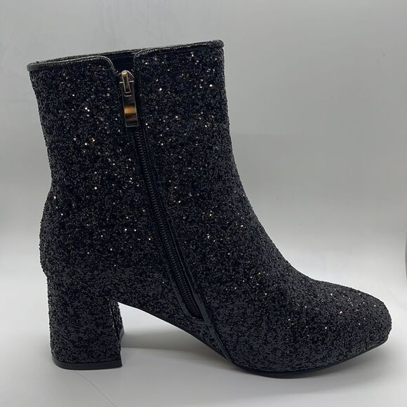 NWT Wool + Pepper Co. Black Glitter Sparkly Heeled Booties - Picture 6 of 8